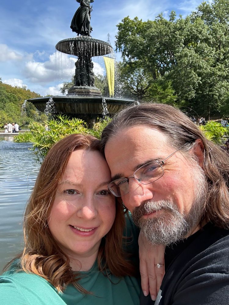 A couple at the Bethesda Fountain in Central Park celebrating their engagement. 