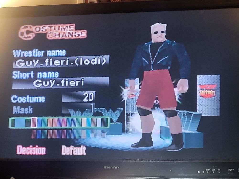 Screen cap from WCW/NWO Revenge for N64 with Lodi of Raven's Flock modified as the Mayor of Flavortown.