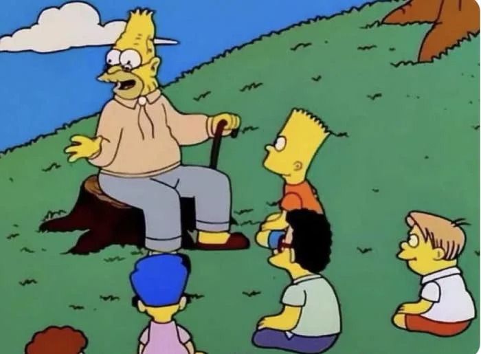 Abe Simpson, speaking to a group of children: "We used to be able to tune to Channel 10 to watch the Phillies."