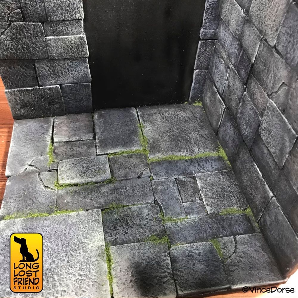 painted castle base with added moss between the stones of the floor