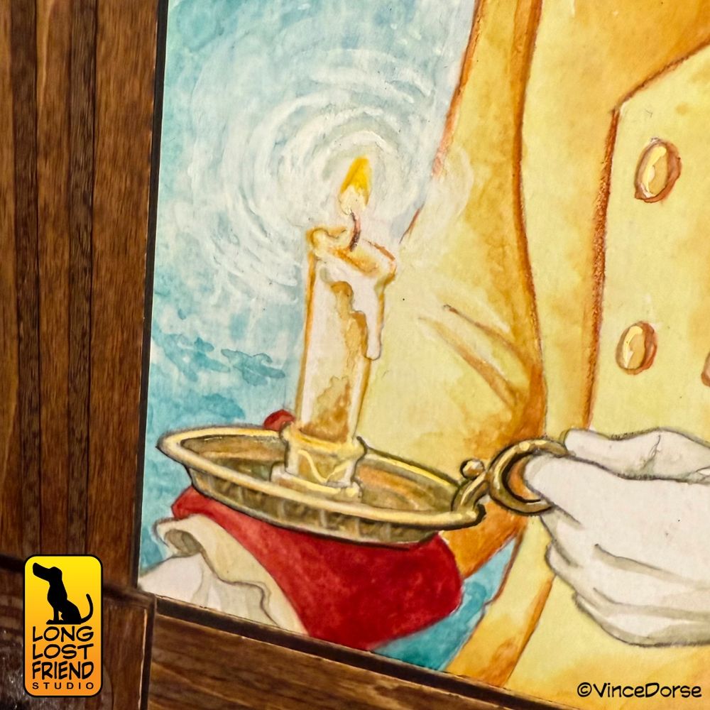 Close up of the candle the Headless Spectre is holding in this portrait. Watercolor is painted by Vince Dorse. 