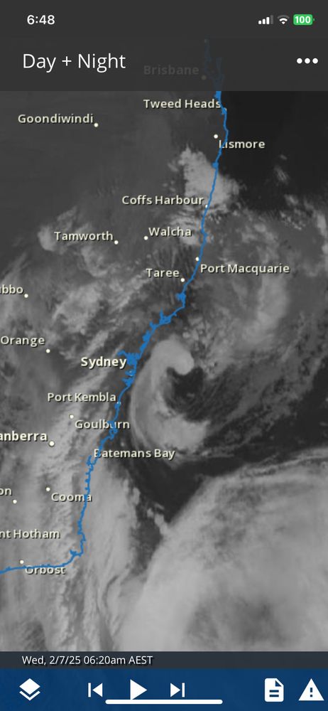 Satellite view of extreme low pressure system off Sydney