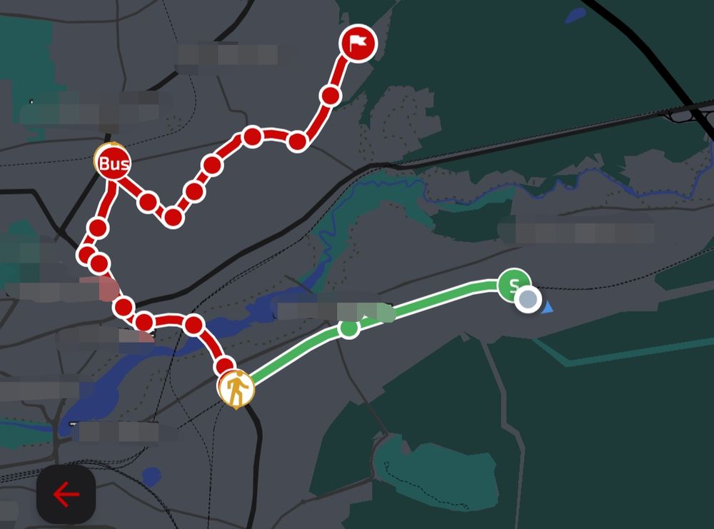 screenshot einer route auf einer karte, die einen start- und Endpunkt zeigt, die jetzt von norden nach süd-süd-ost nicht so weit aus einander liegen, die route zeigt aber einen riesen schwenker nach westen, dann hin und her immer wieder bisschen nach westen und nach norden, dann scharf süd-süd-west, bis sie dann langsam mit weiteren bögen langsam an den zielort kriecht