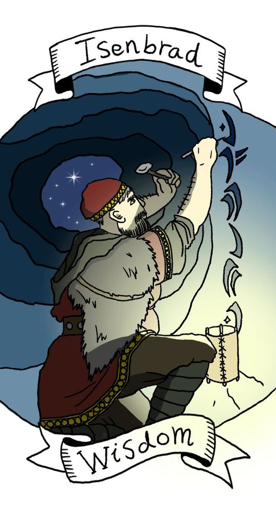 Isenbrad discovered how to use magical runes. He carved the secrets of his craft into the walls of an ice cave and so passed this wisdom on to his people.