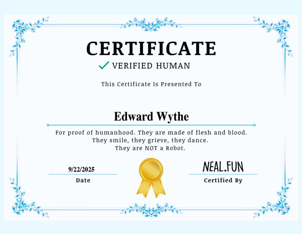 Verified Human Certificate from Neal.Fun.