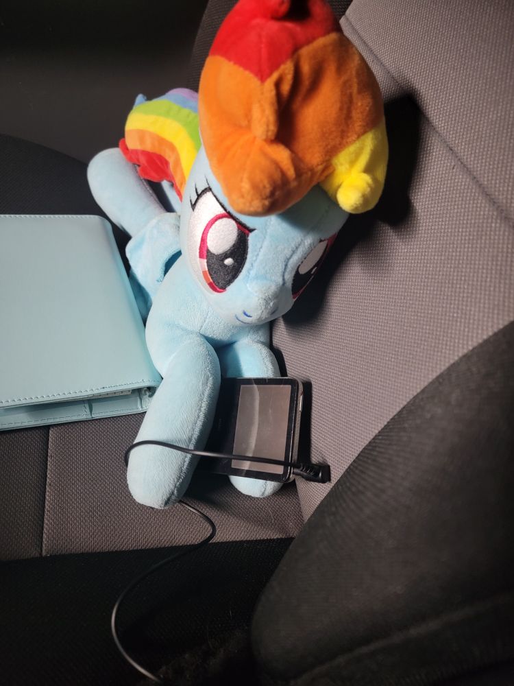 Rainbow dash plush with an ipod