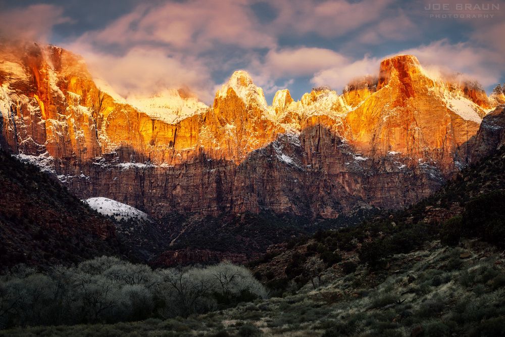 Towers of the Virgin during a glorious winter sunrise.