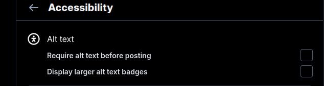 A snippet of my settings showing that somehow the require alt text box is not checked. 😬