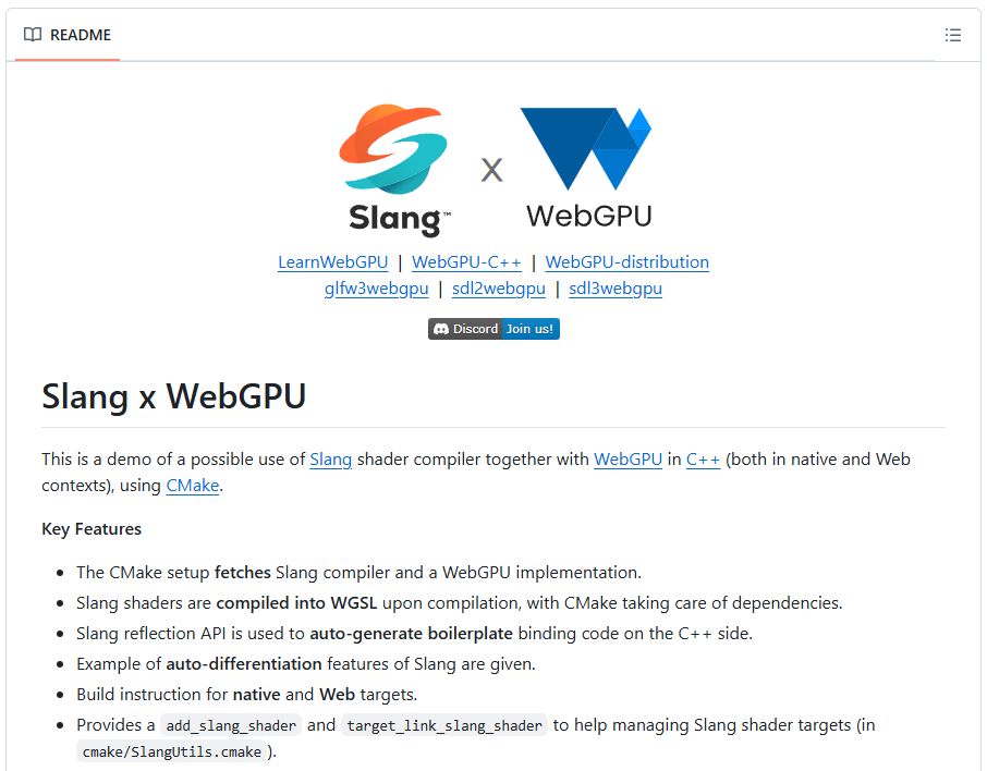 Screenshot of Slang x WebGPU README on GitHub (where the link in the post points)