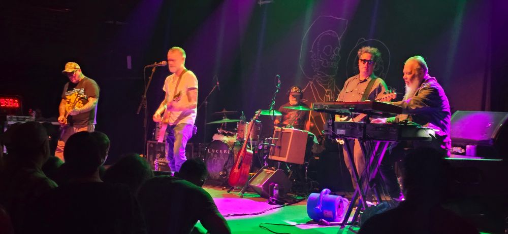 Brian, Ben, Roy, John, and Rick on stage at Heights Theater playing Bottom of the Sea.