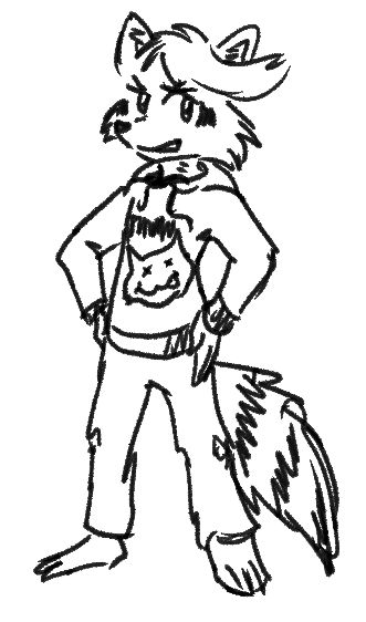 Avery in torn jeans and a sweatshirt; the sweatshirt has an anthro version of the Nirvana logo on it, with a catlike smile and pointed ears but the same X-ed out eyes and protruding tongue