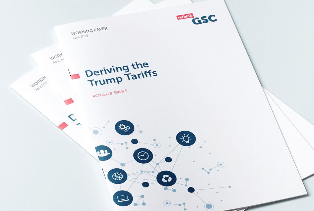 Cover of the publication titled “Deriving the Trump Tariffs,” featuring a minimalist design with bold text and a clean white background. The title is centered, with no additional imagery or graphics. Represents an academic or policy-oriented economic analysis.