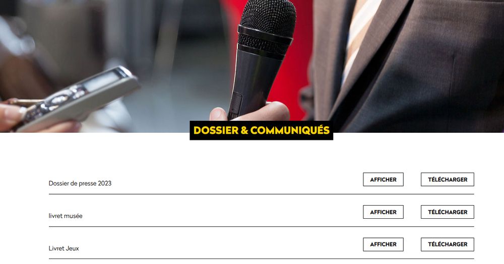 La page "Dossier de presse" du site du musée MUPOP à Montluçon.

Le dernier dossier date de début 2023