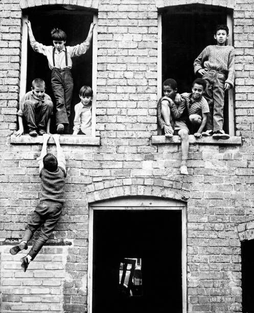 Children playing in a derelict house