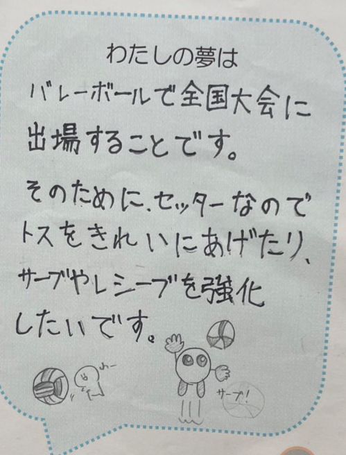 小学校の廊下に飾られていた娘の夢