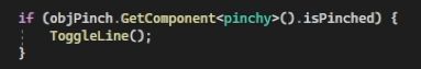 A code snippet for testing if a "pinching" finger motion is detected.