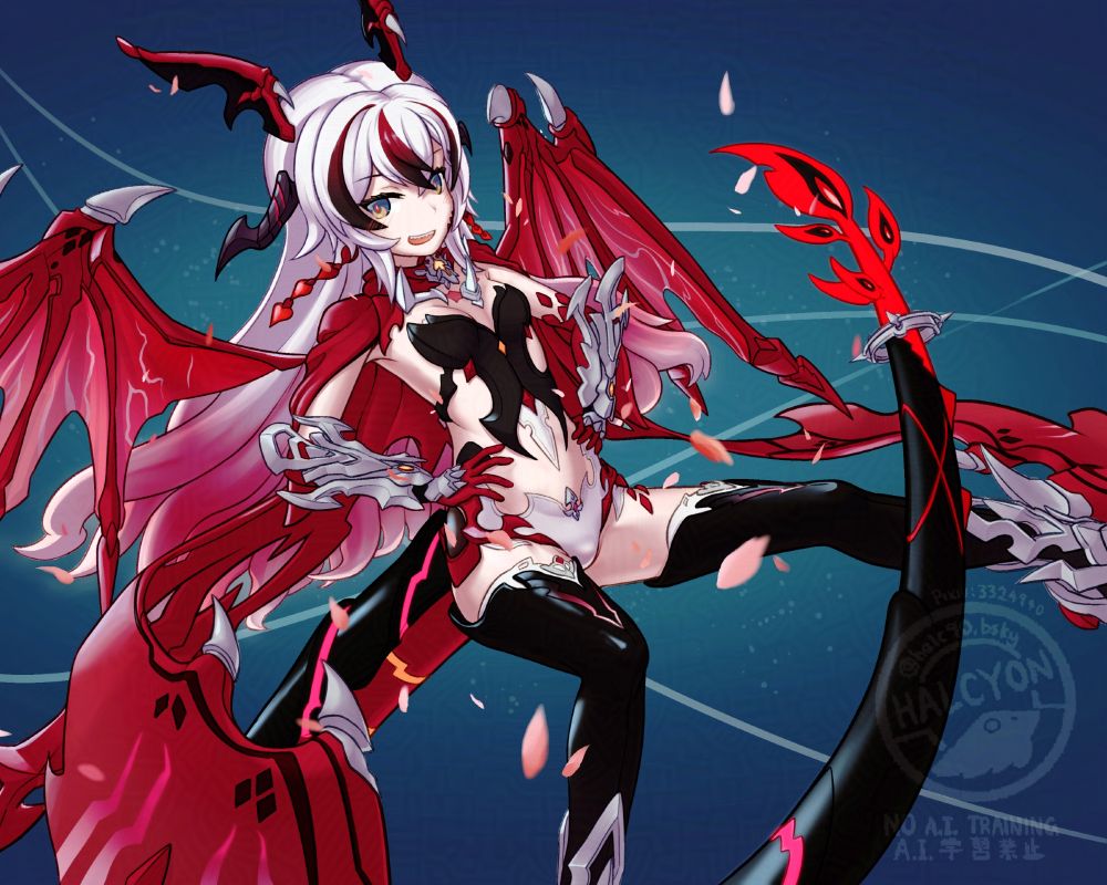 Illustration of Coralie from Honkai Impact 3rd in her Fate Defying Dragon Battlesuit.