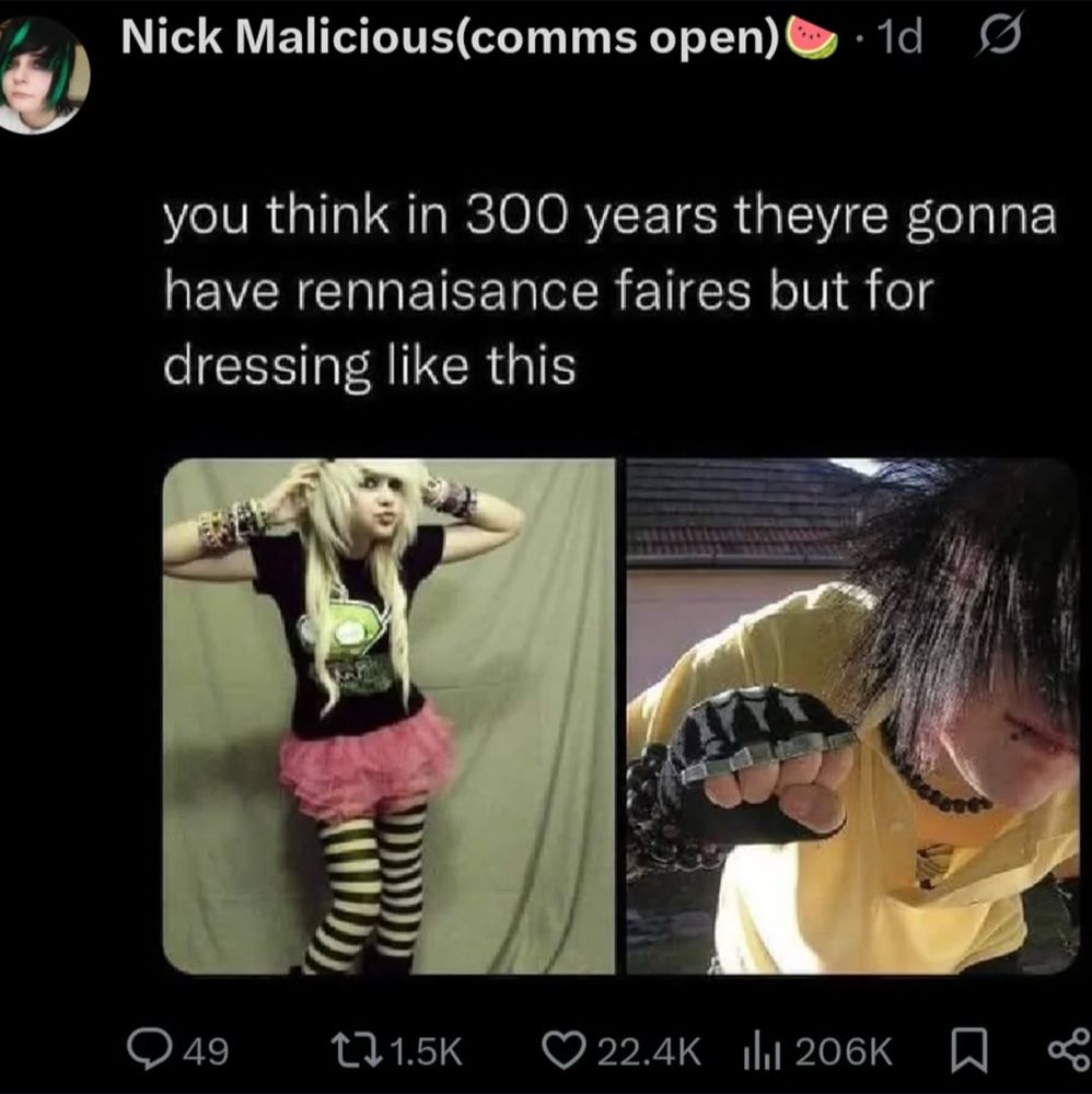 screenshot of a tweet of two scene kids