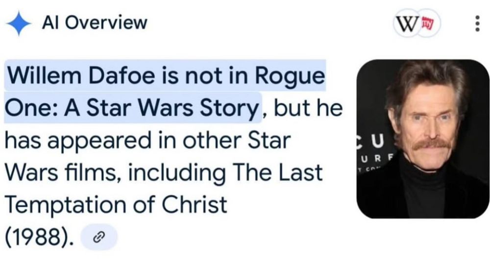 Al Overview
Willem Dafoe is not in Rogue One: A Star Wars Story, but he has appeared in other Star Wars films, including The Last Temptation of Christ
(1988).