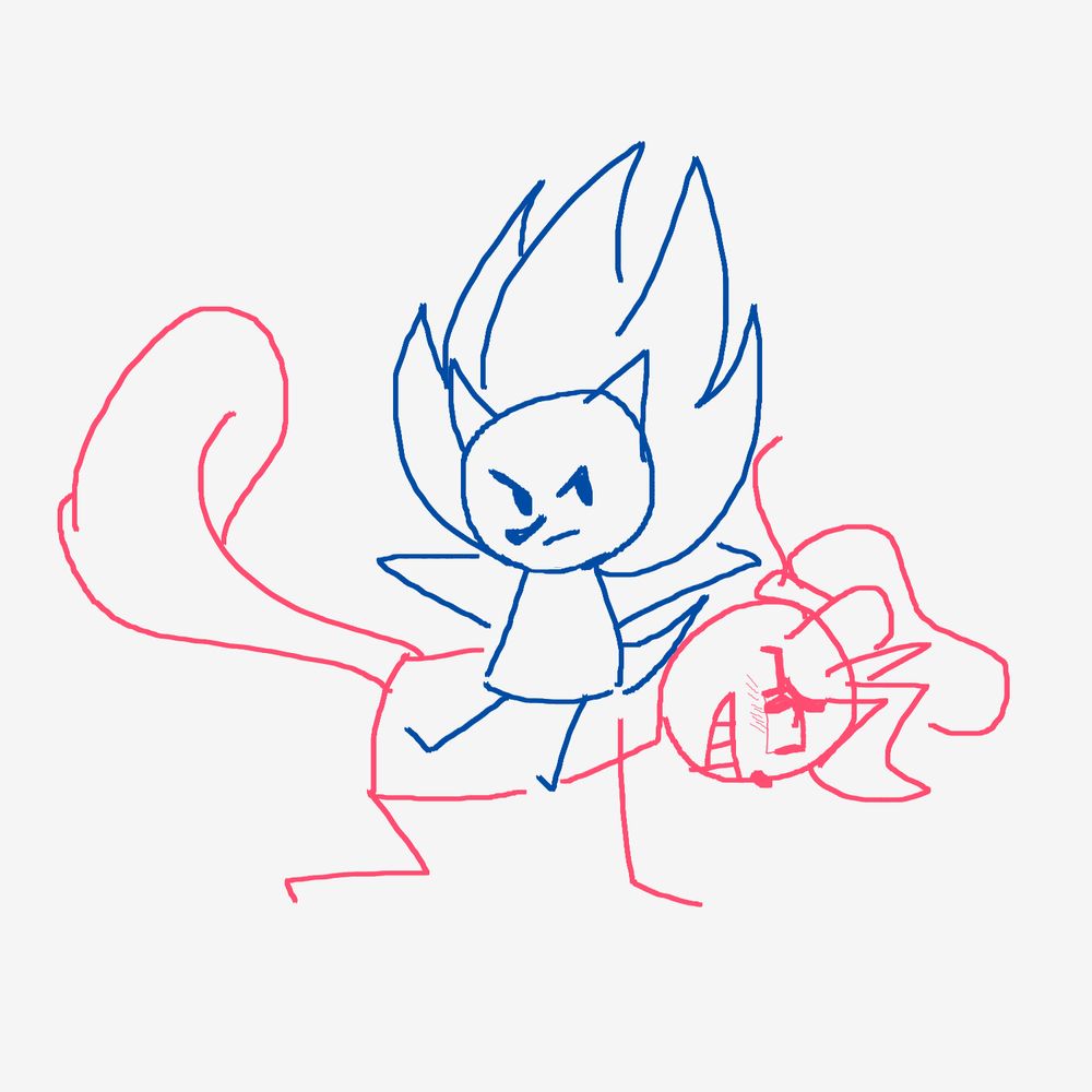 A very poorly drawn mouse doodle of Nazo the Hedgehog sitting on Kami the Mink's back.