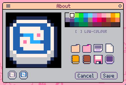 Picotron icon editor showing a colourful icon for /system