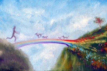 Rainbow Bridge by Paul Violano (2023). A symbolic portrayal of the journey taken by pets and their owners to the afterlife, where they are joyfully reunited.