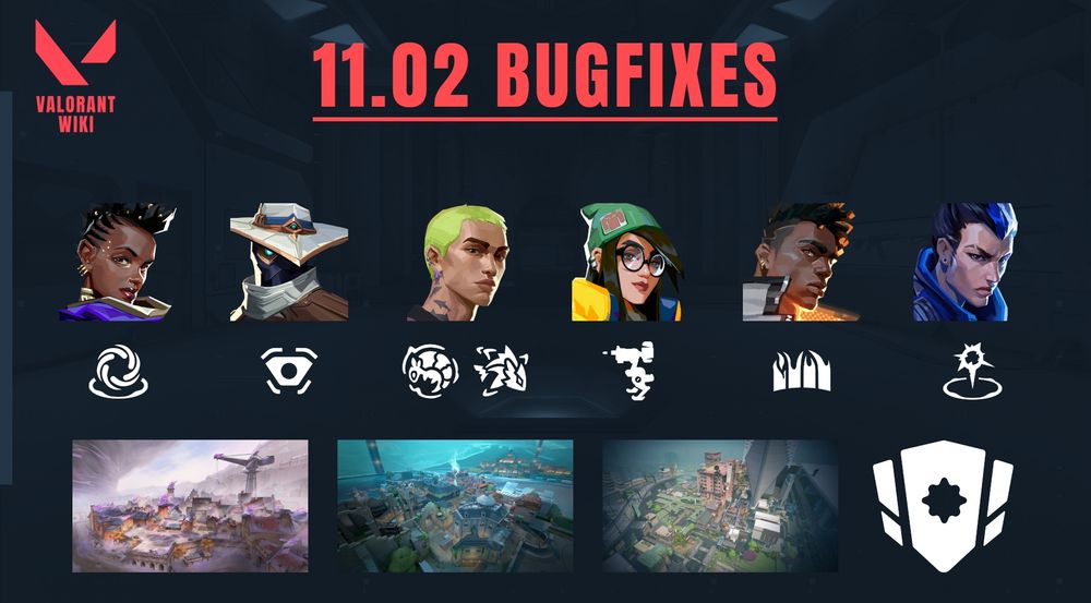 VALORANT 11.02 Bugfixes:
- Astra (Gravity Well)
- Cypher (Spycam)
- Gekko (Dizzy, Thrash)
- Killjoy (Turret)
- Phoenix (Blaze)
- Yoru (Gatecrash)
- Corrode
- Pearl
- Split
- Light/Heavy Shields