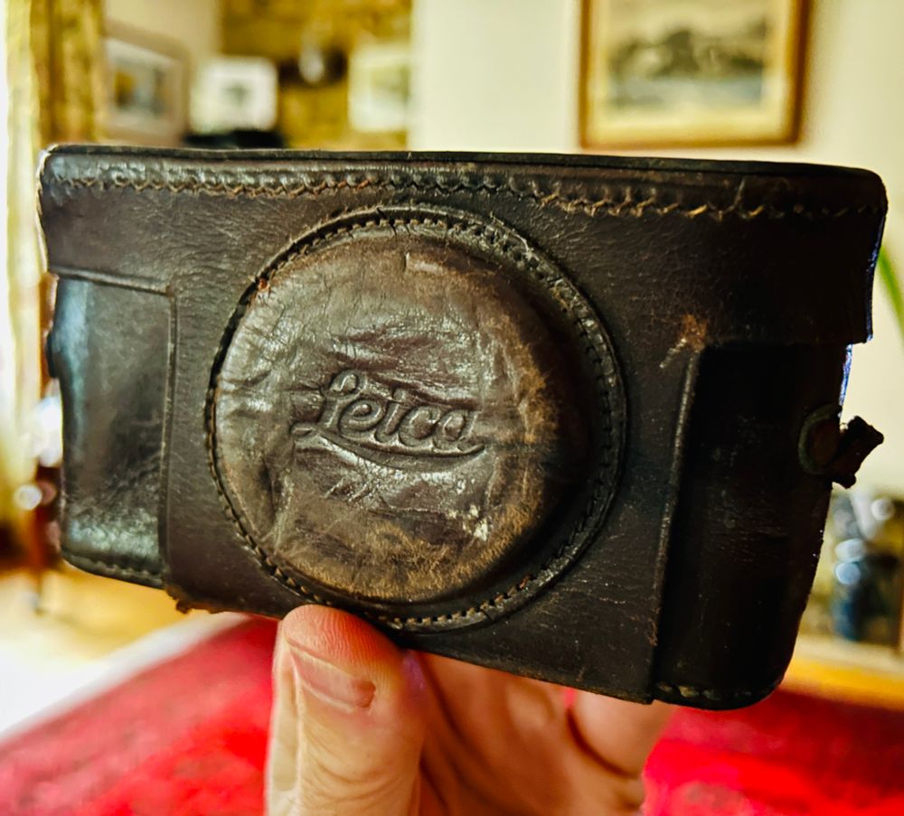 Leather Leica Camera Case, knackered front.