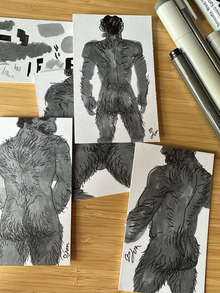 Little copic and pen drawings in the style of my zine You Follow Him.