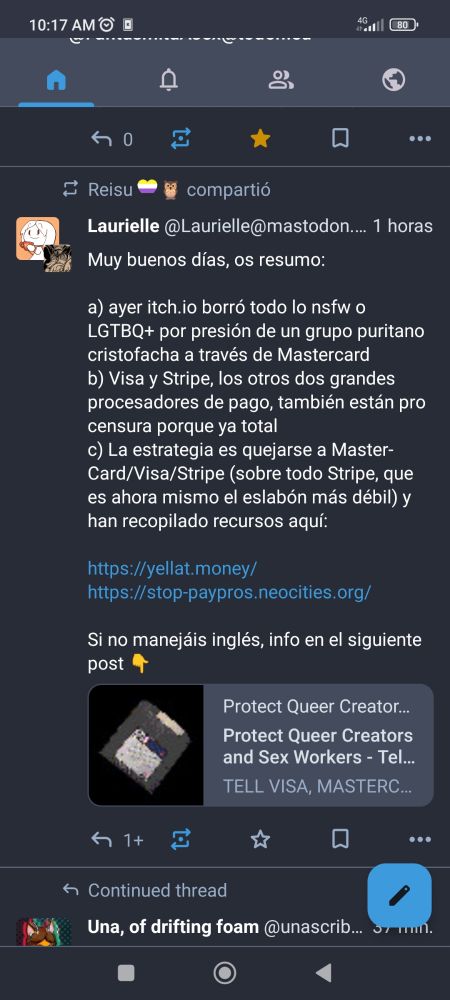 Captura del post de Mastodon entero