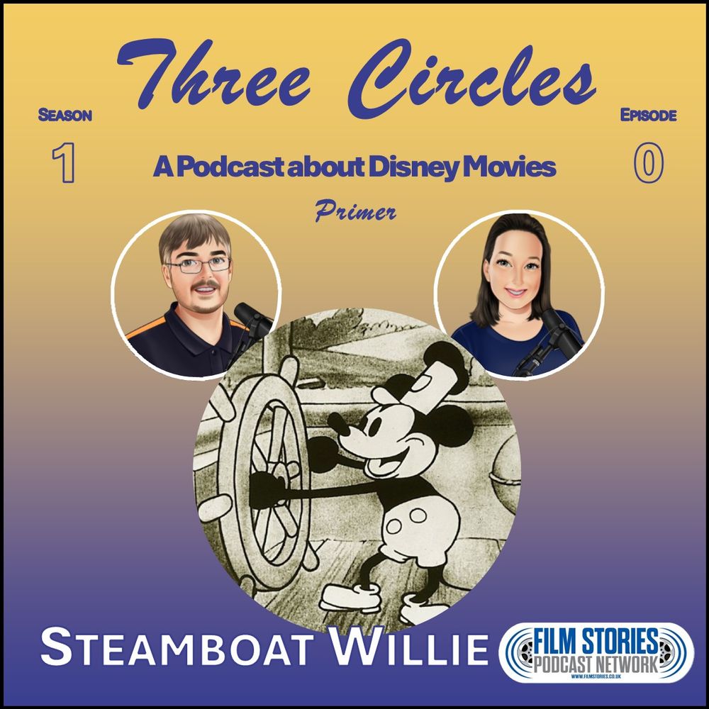 Artwork of the first podcast episode of 'Three Circles' showing Mickey Mouse as Steamboat Willie.