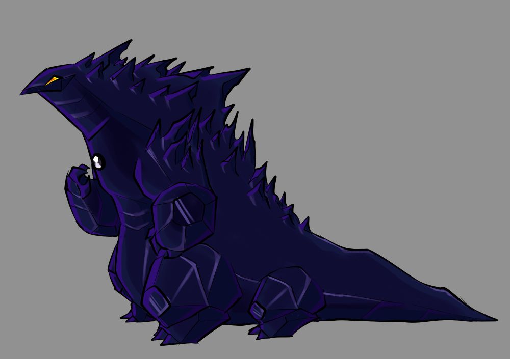 Tectonyx, a dark purple giant kaiju and crystal species, incredible slow they have 4 legs just to have balance lacking any way to run, jump or spin faster they are usually walking mountains, they are important for their environment by crushing crystal like nothing with their silence scream of destruction they act like tectonic plates for Petropia