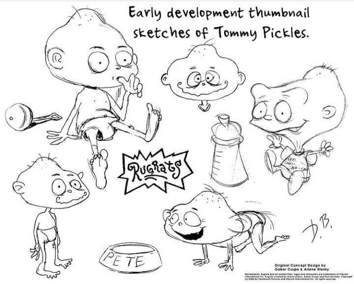 “Early development thumbnail sketches of Tommy Pickles” from rugrats 