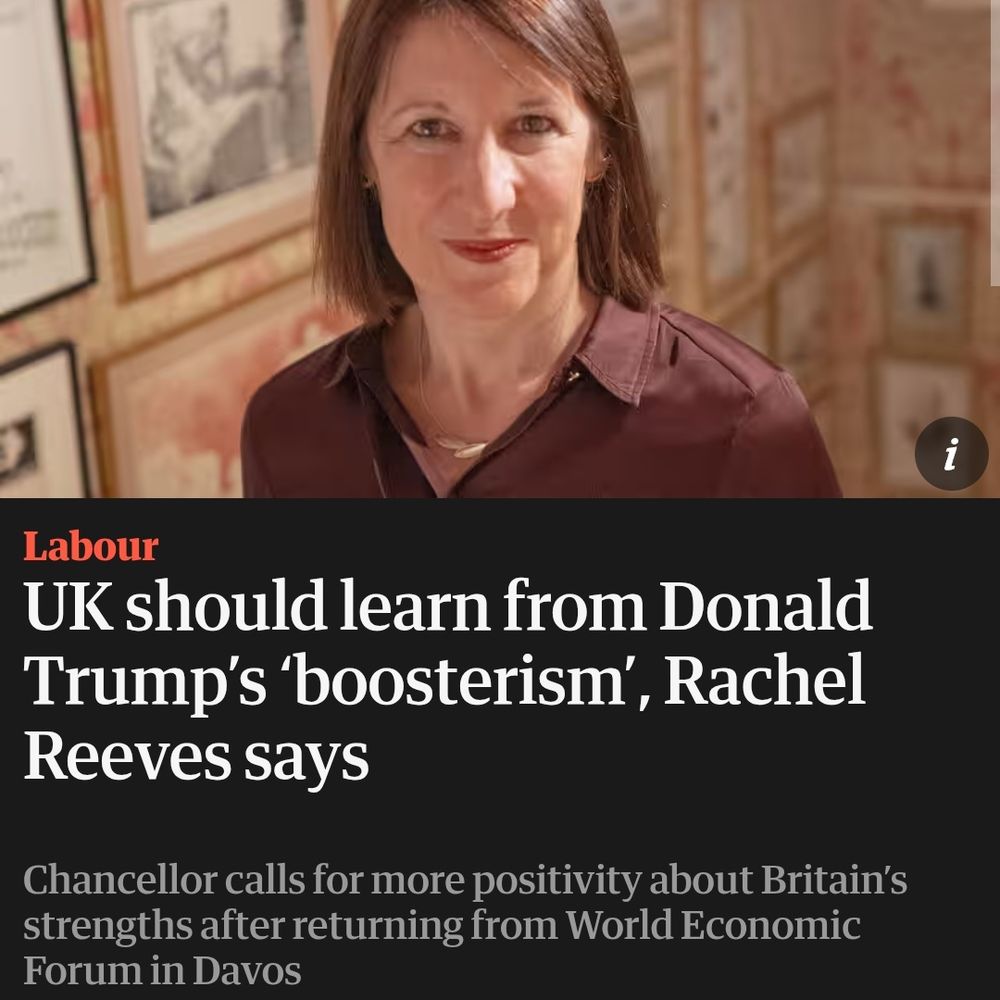 A newspaper article with the title: "UK should learn from Donald Trump’s ‘boosterism’, Rachel Reeves says