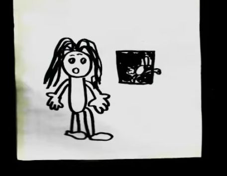 screenshot from white rabbit video, on the left is Alice while on the right is X