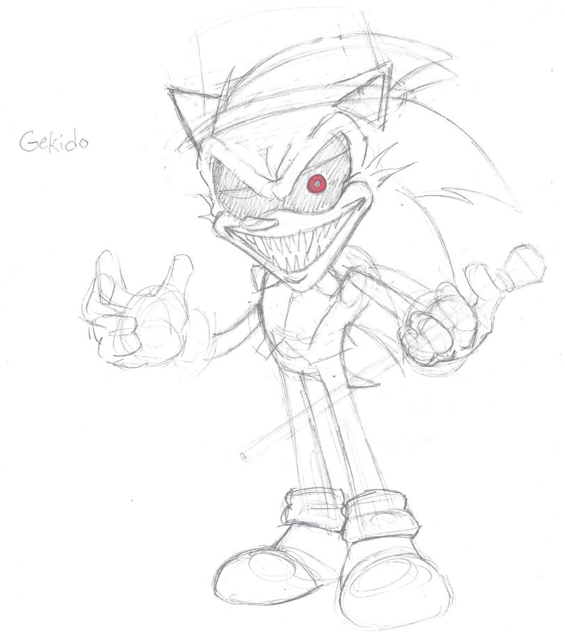 Sketch of Gekido, sporting a vest, hat, and cane