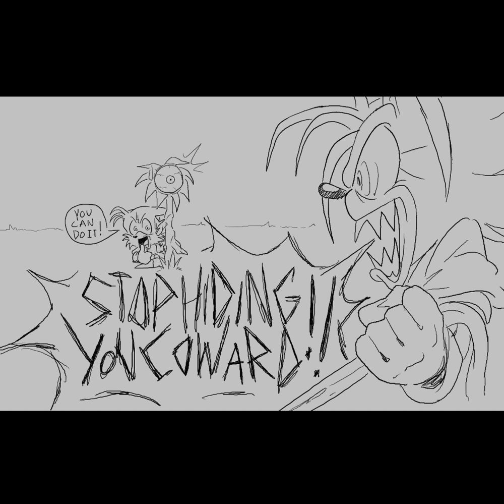 The ever so brave and heroic Alan gazes at her, momentarily taking cover to charge up a super attack. He issues a supporting message to keep the Amy vessel going, "You can do it!", what would she do without him.

The Amy vessel is caught off guard and reacts emotionally by calling him out, "STOP HIDING YOU COWARD!"

The poor flower caught in the middle just hopes to make it out okay.