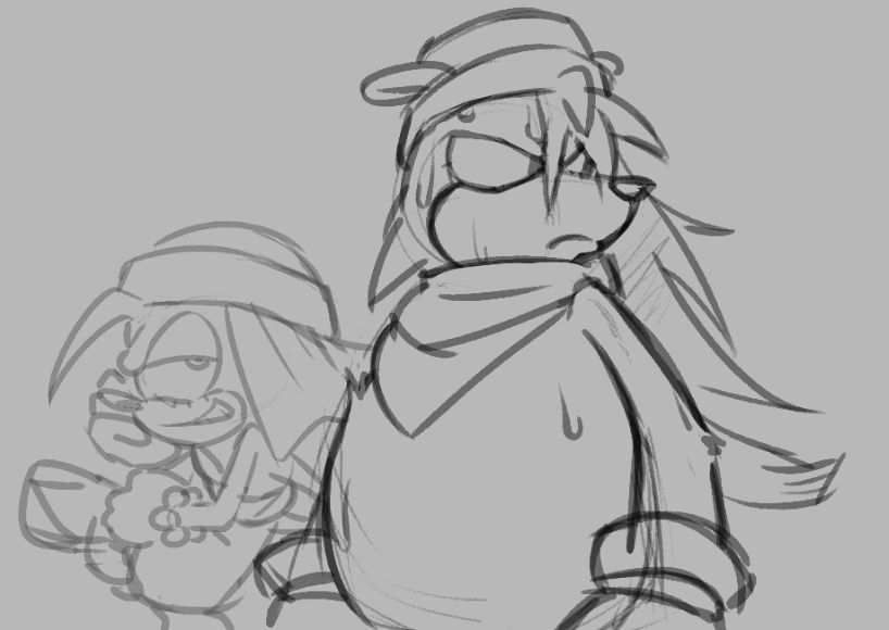 doodle of Yokubo and Bark

Yobubo(left) looking toward Bark(right) who is tired and exhausted