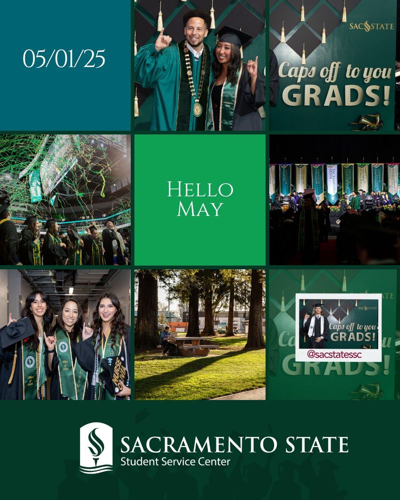a 3 X 3 grid post with multiple photos showing students graduating at Sac State.