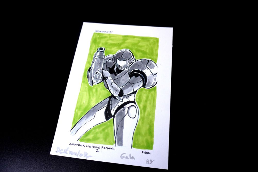 Illustration of Samus Aran from Metroid during the run Metroid