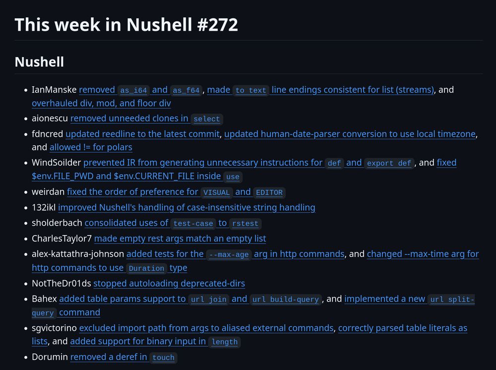 screenshot of linked changelog