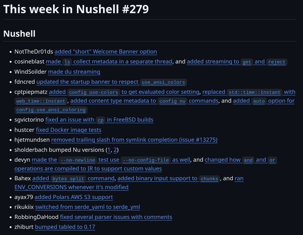 screenshot of linked changelog