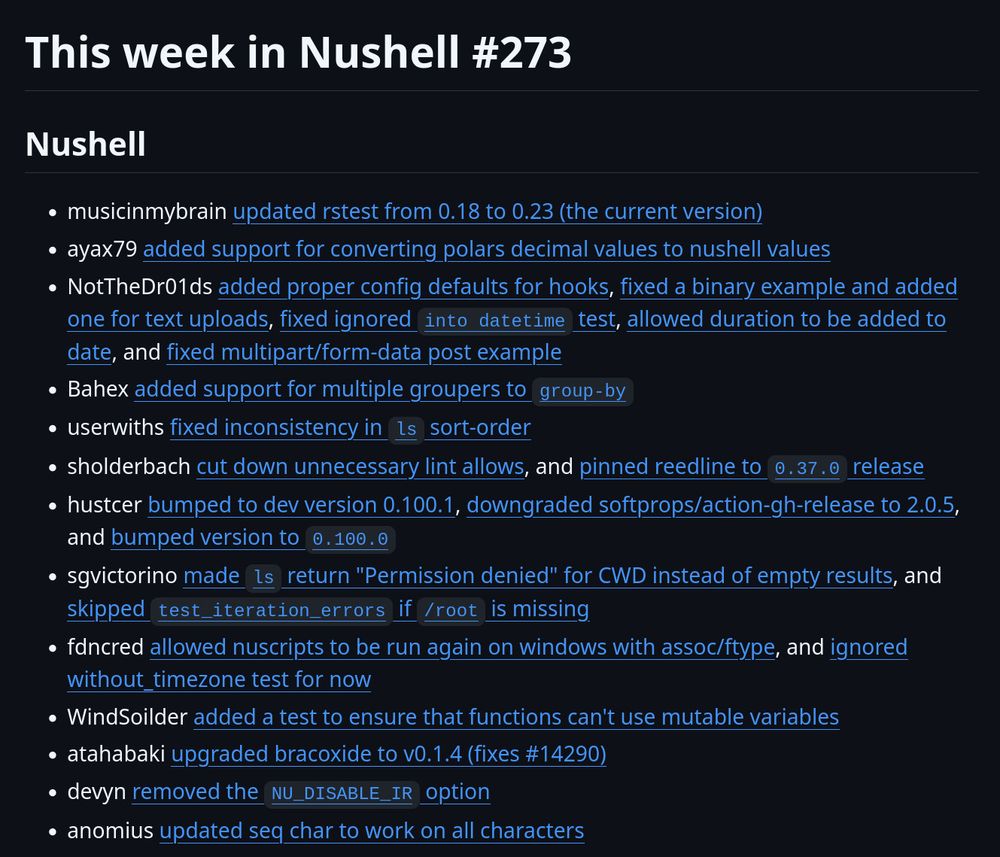 screenshot of linked changelog