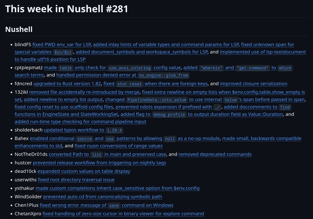 screenshot of linked changelog