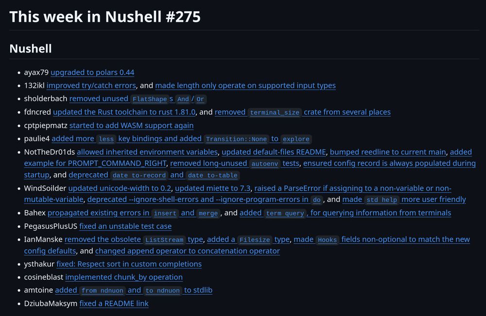 screenshot of linked changelog