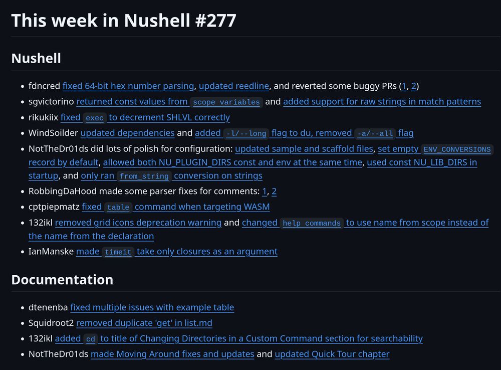 screenshot of linked changelog