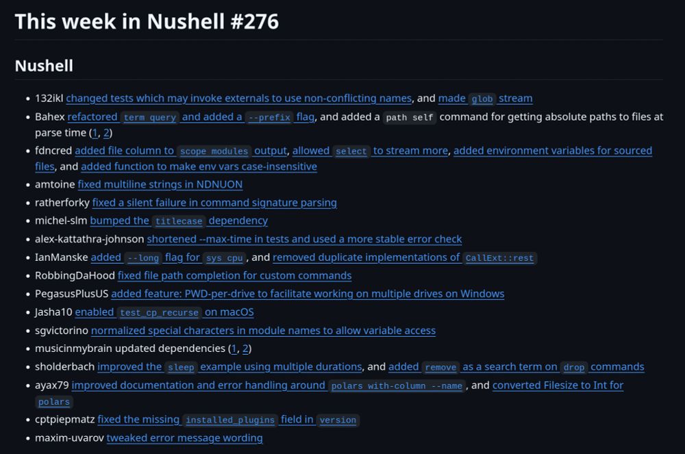screenshot of linked changelog