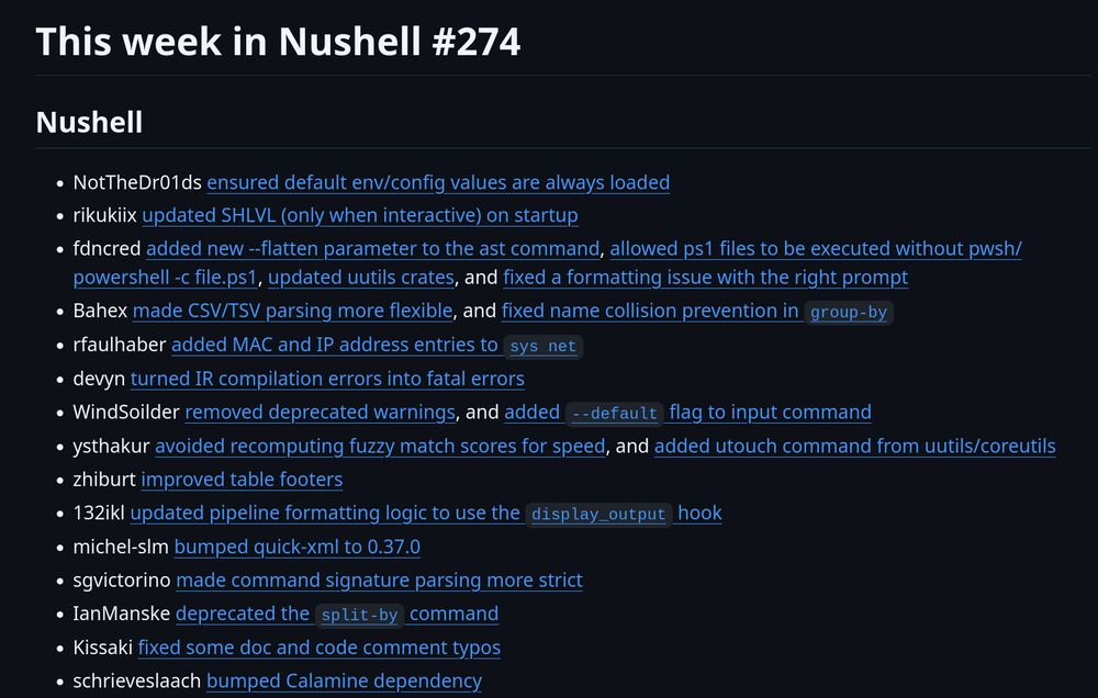 Screenshot of linked changelog