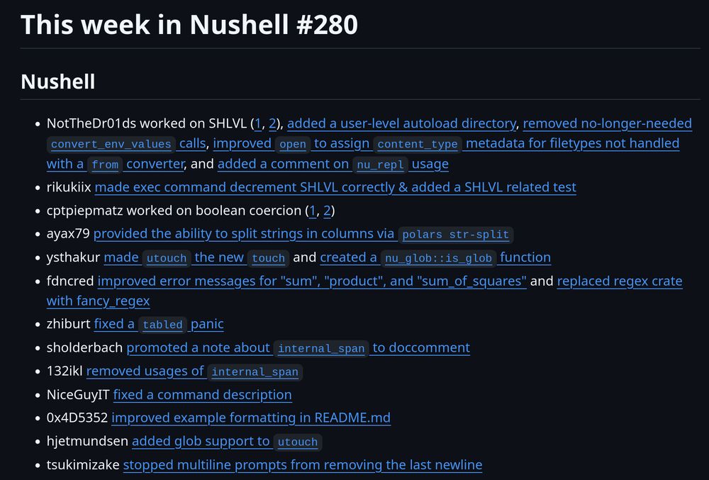 screenshot of linked changelog