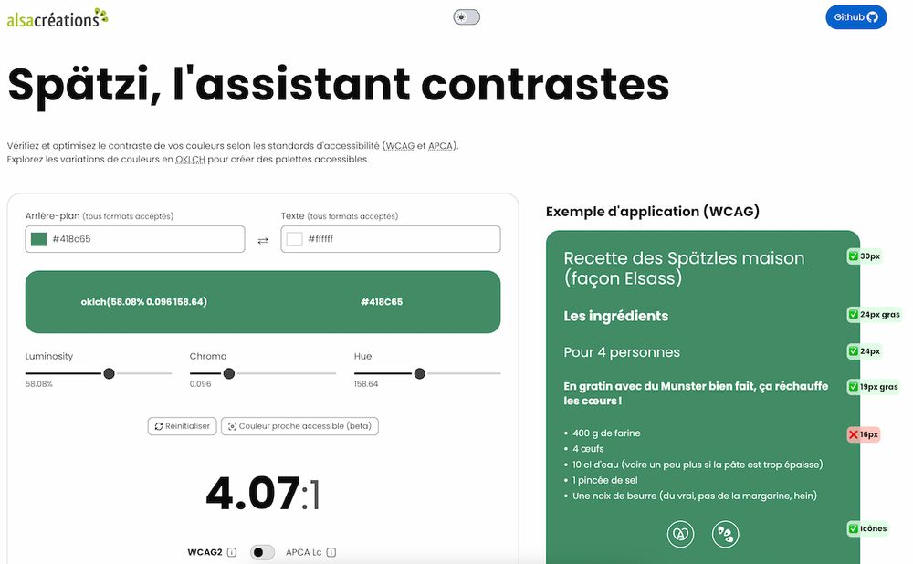 Spätzi, outil de vérification de contrastes de couleurs